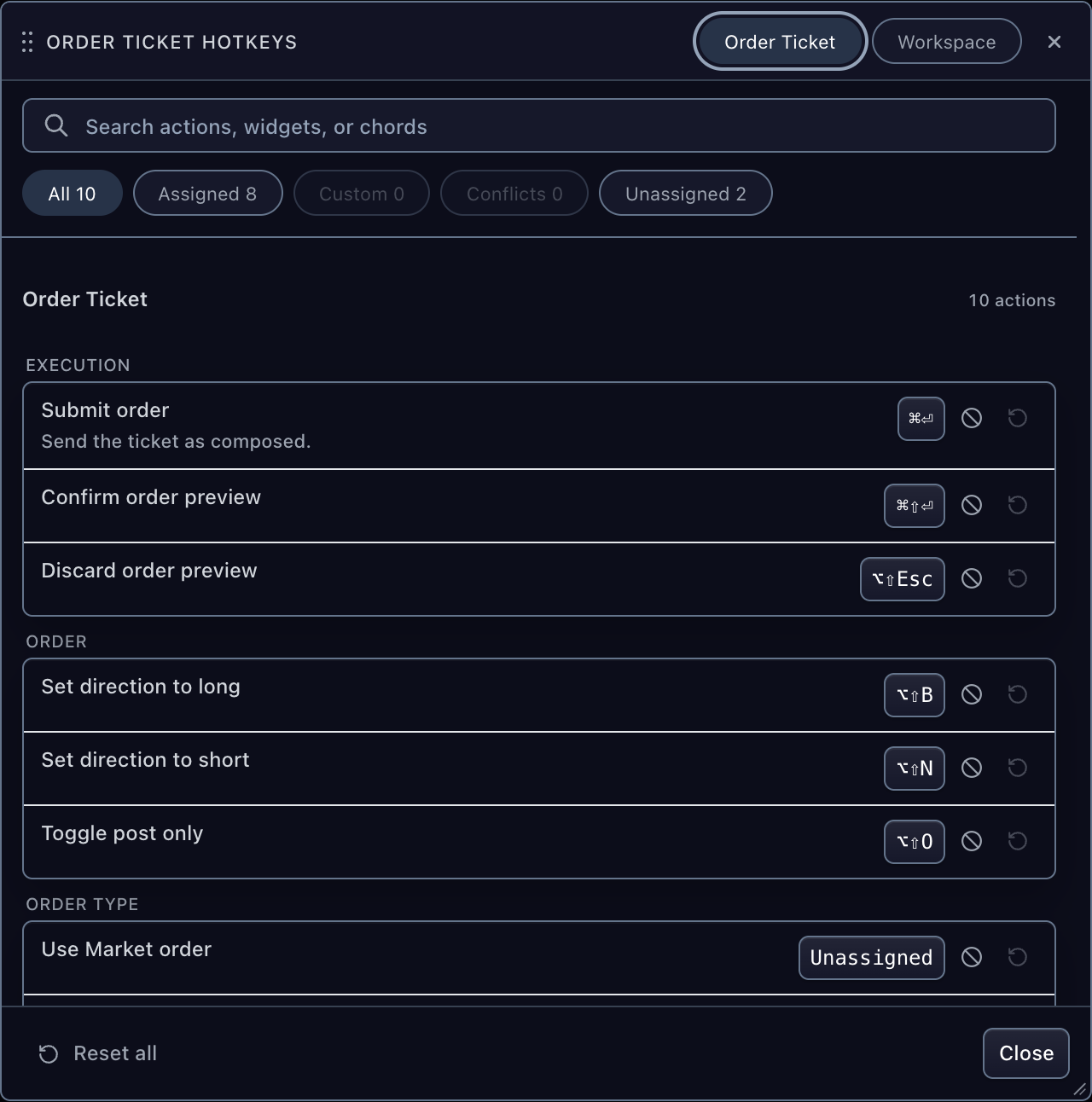 The editor opened on one widget, with header pills switching between that widget and the whole workspace