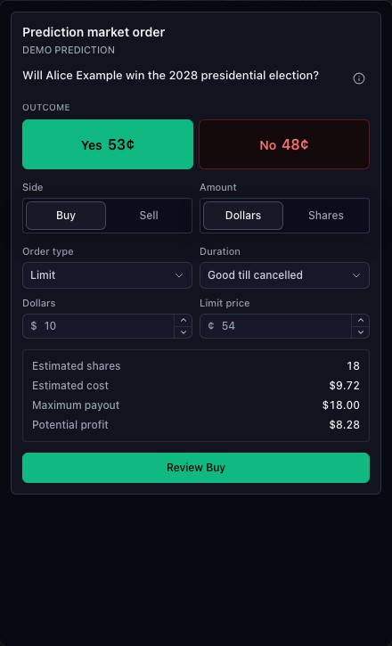 TradeScript Prediction market order ticket preview